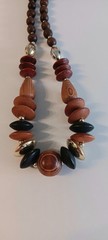 Chunky Fashion Jewelry gold coated spacers Brown Beaded wooden necklace 11″ long
