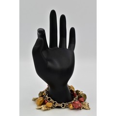 Vintage 7″ Charm Bracelet Leaf Lucite Brushed Gold Fall Autumn Chunky 1960s BinO
