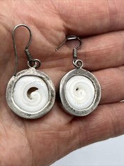 Vtg Sterling Silver 950 Shiva Eye Swirl Shell Drop Dangle Earrings 1.5″