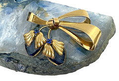 STERLING Estate Brooch Floral Blue Crystals Goldtone (24g) *EUC* REGAL!!
