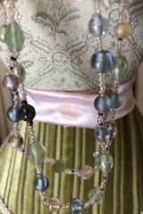 Vintage PASTEL PINK, BLUE, GREEN LUCITE FACETED BEAD NECKLACE Frosty 42″ Long
