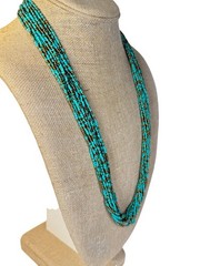 Vintage Turquoise Seed Bead Multi Strand Necklace 30” Long