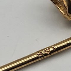 Vintage 14K Gold White stone Stick pin lapel tie Estate fine jewelry