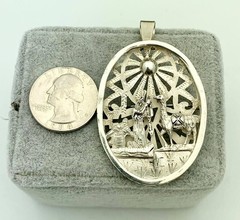 Vintage Sterling Silver Religious Moses on the Nile Pin or Pendant-2.5″ x 1.5″