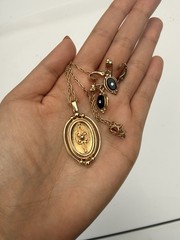 Vintage Avon 80s Victorian Reversible Pendant Necklace and Earring Set