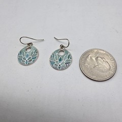 Two Tone Blue Enamel Silver Tone Metal Floral Disc Pierced Earrings Vintage