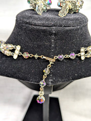 Vintage Disco Choker Matching Earrings Iridescent Faceted Beads Rhinestones Adjs