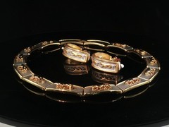 Vintage Two Tone Panther Necklace Set Sculptural Collar & Earrings