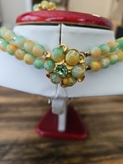 RARE Judy Lee DUCHESSE Peach and Green Mottled Beads/AB Crystals Parure NWT