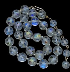 Vintage Light Blue Czech Glass Bead Soccer Ball Frosted Knotted Choker Necklace