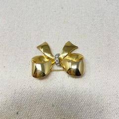 Gold-Tone Bow Brooch With Rhinestone Accents Marked