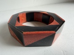 Vintage Apple Coral & Horn Necklace Octagon Bangle Bracelet Set
