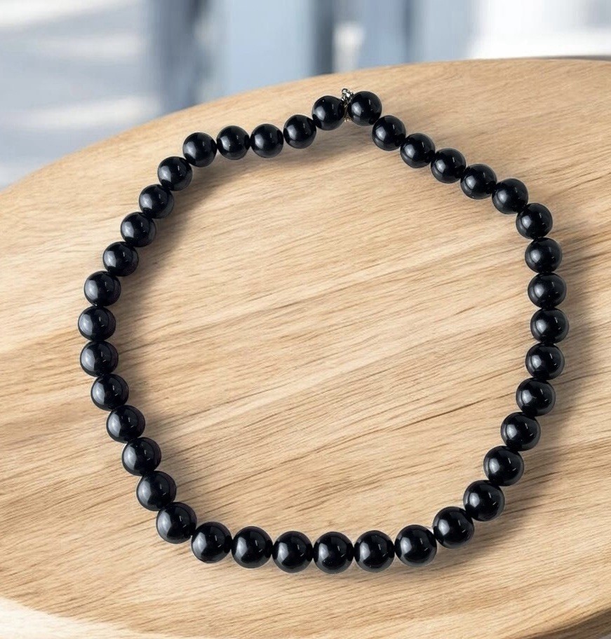 Vintage Black Lucite Beaded Necklace – 18” – Made In Japan – Circa 1950s-1960s