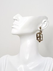 Pair Vintage Gold Tone Dangle Screw-Back Bird Cage Earrings