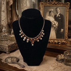 Vtg 15” Rhinestone Choker Necklace -Amber & Champagne Crystal – Evening Wear