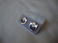 VINTAGE SAMUEL HUANG SIGNED CLOISONNE RETRO MOD BLACK GRAY ENAMEL EARRINGS