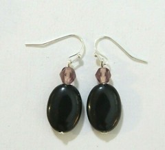 Black Lucite Crystal Dangle Earrings 1.5 in