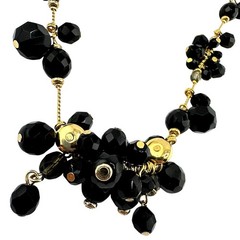 Tanner Black Smoky Gray Chacha Cluster Crystal Beaded Gold Tone 20” Necklace