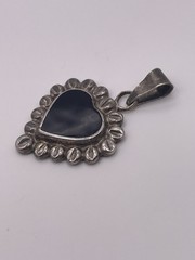 Vintage Sterling Silver Black Onyx Heart Pendant Southwestern Style Signed