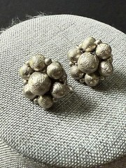 Vintage Earrings Cluster Clip On Silver Tone Wired Cocktail Art To Wear Career