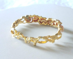 Vintage LES BERNARD INC Rare Clamper Bracelet Faux Baroque Pearl Gold Tone