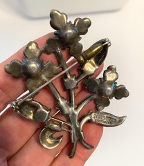 Vintage Eisenberg Original 1940s Sterling Silver Rhinestone Pin Brooch Large 3″