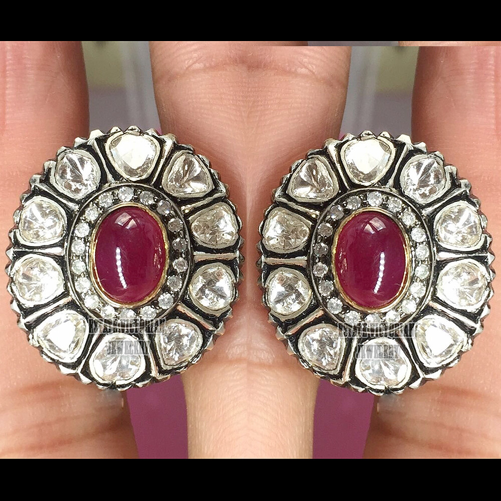 Victorian 2.50Ctw Rose Antique Cut Diamond Ruby Silver Studs Earring Jewelry