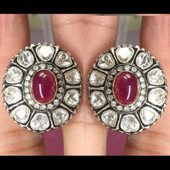 Victorian 2.50Ctw Rose Antique Cut Diamond Ruby Silver Studs Earring Jewelry