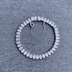 B David Vintage Crystal Tennis Bracelet Baguette Silver Tone Safety Chain 7in