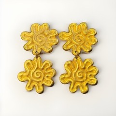 Vintage 1980s Dangle Gold Tone Sunburst Flower Earrings Runway Statement 2.25”