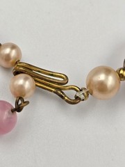 Vintage Pink Frosted Molded Glass & Gold Tone Bead Choker Necklace Hook Clasp