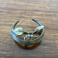 Antique Edwardian Crescent Moon Seed Pearl Pin Pendant Gold Filled
