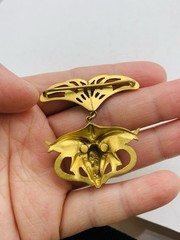 Antique Vintage Art Nouveau Gothic Gargoyle Griffin Crystal Gold Tone Pendant