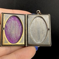 Vintage Locket Pendant Rectangle Book Gold Tone Photo