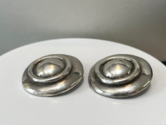 Vitg. 80s Huge RUNWAY 925 Sterling Silver Modernist Brutalist Clip On Earrings