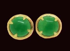 Antique 14kt Solid Gold Apple Green Jade Earrings, Chinese Export Jewelry