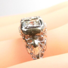 Antique Three Diamond Engagement 14K White Gold Ring Size 7.25 UK-O EGL USA Deco