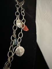 Vintage Silver Tone Chain Charm Necklace With Gemstones