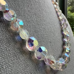 Vintage Aurora Borealis Crystal Necklace, 17″; Nice