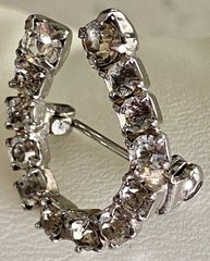 Vintage Lucky Horse Shoe Brooch Sterling Silver Rhinestones Good Luck .75″ Pin