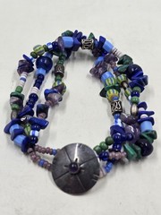 Vintage Mixed Trade Bead Bracelet Cobalt Glass Amethyst Millefiori Heishi Multi
