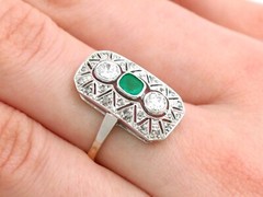 Antique Art Deco Emerald Diamond and Yellow Gold Dress Ring