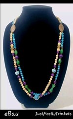 VTG 30″ Bohemian Artisan NECKLACE Stone & Glass Beaded Double-Strand 1980s