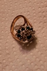 Vintage Estate Faux Emerald & Crystal Gold Color Unsigned Sz 5