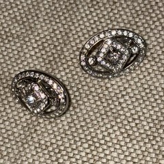 Carol Lee Crystal Oval Silver Clip On Earrings