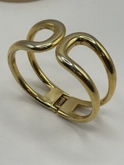Vintage Gold Tone Modernist Hinged Cuff Bracelet Abstract Statement Spring Clasp