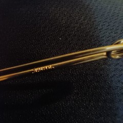 Vintage Signed SWANK Gold Tone Safety Pin Brooch Collar Lapel Kilt Pin 1.75″