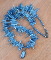 Vtg Natural Raw Blue Kyanite Stick Beaded Sterling Silver Necklace Pendant 19″