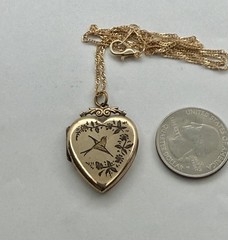 Victorian Aesthetic Movement Bird & Flower Vines Double Sided RG Locket Necklace