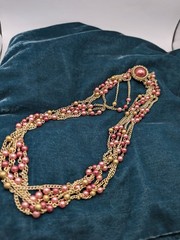 Made in Japan Vintage Jewelry Set Pink & Pearl & Gold Necklace & Earrings